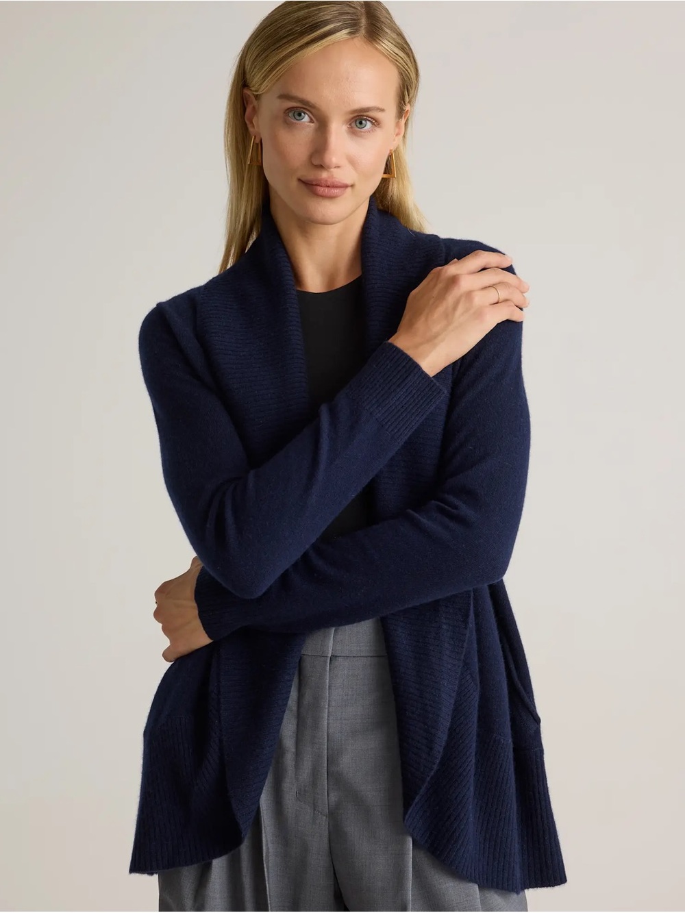 Quince Women’s 100% Cashmere Duster Cardigan Navy Blue Size Small